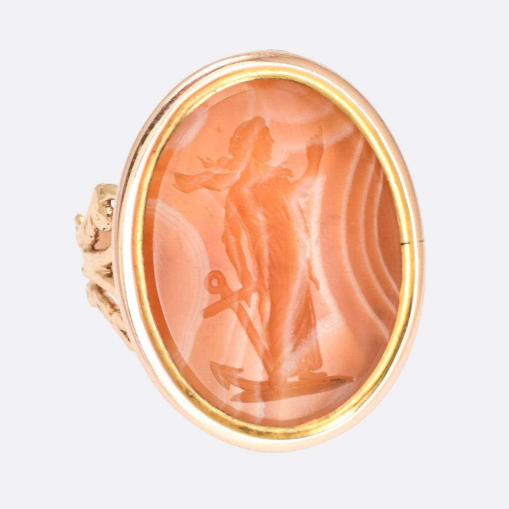 Georgian Laetitia Intaglio Banded Agate Signet Ring