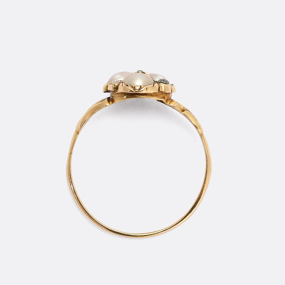 Georgian Pearl Three-Stone Cluster Ring