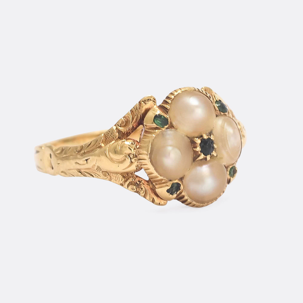 Georgian Pearl & Emerald Cluster Ring