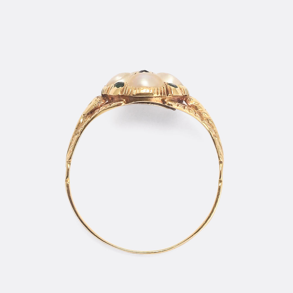 Georgian Pearl & Emerald Cluster Ring
