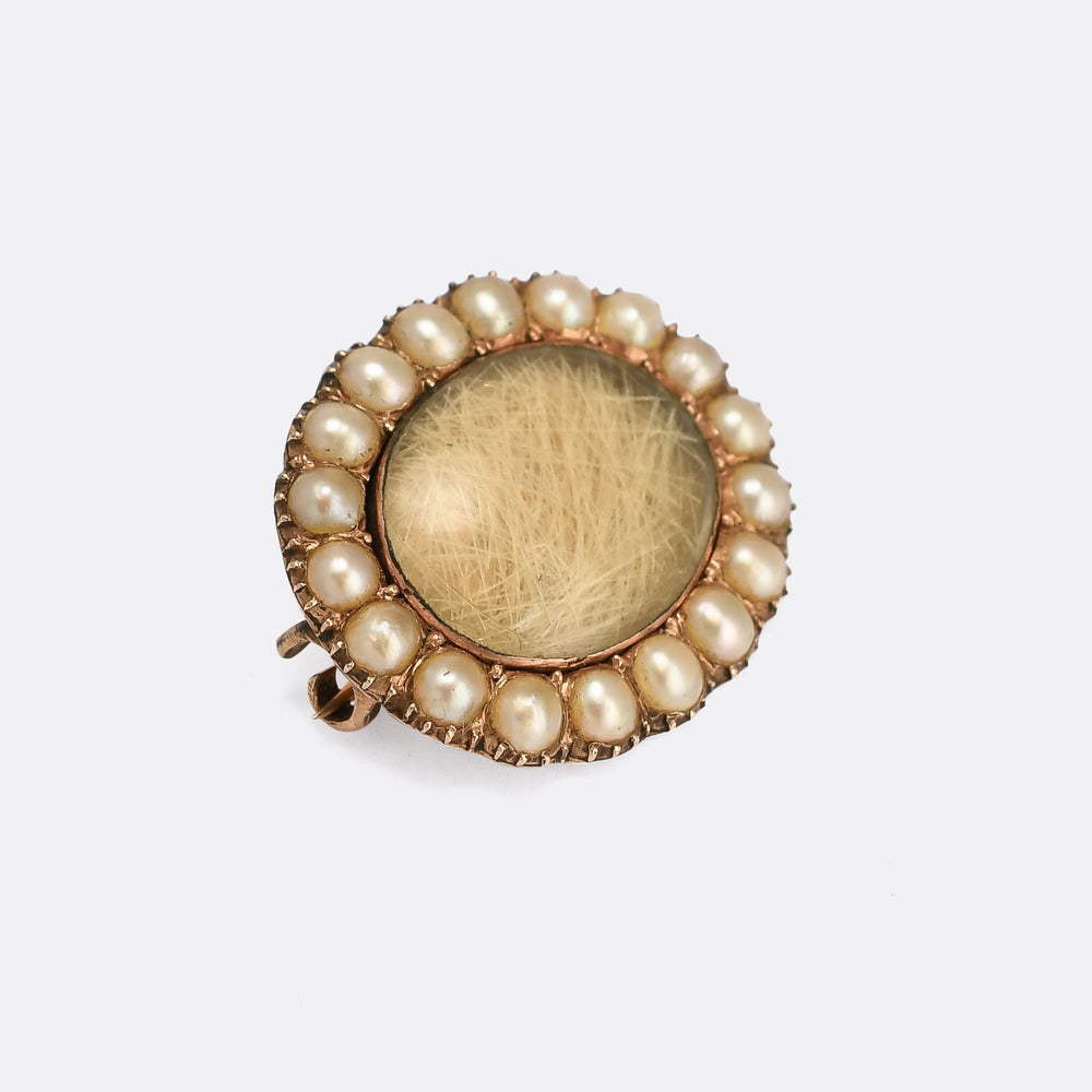Georgian Pearl & Hair Locket Lace Pin Brooch