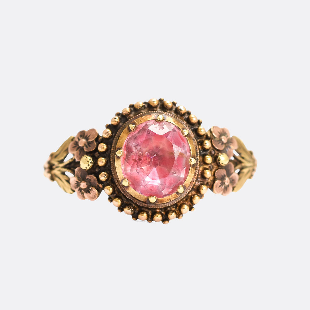 Georgian Pink Topaz Floral Solitaire Ring