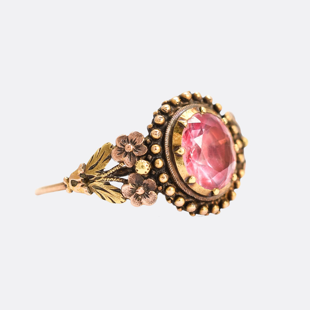 Georgian Pink Topaz Floral Solitaire Ring