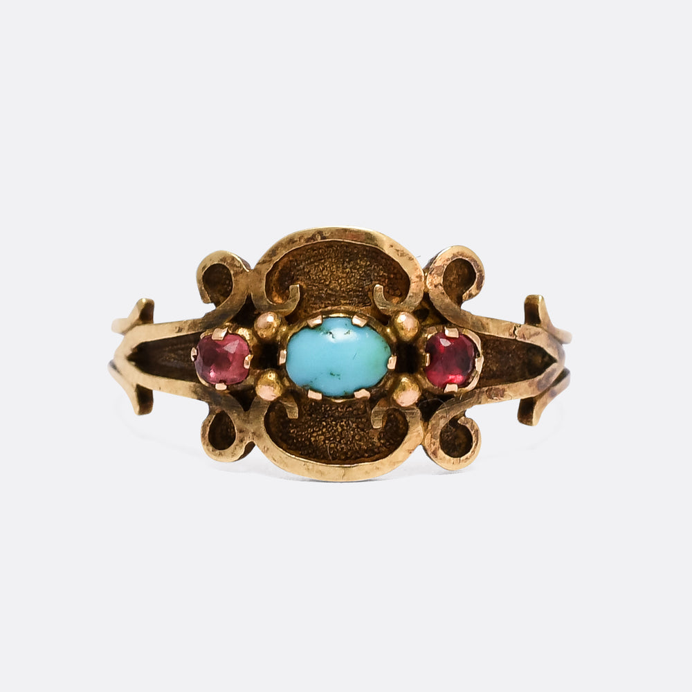 Georgian Regency Turquoise & Ruby Scroll Ring