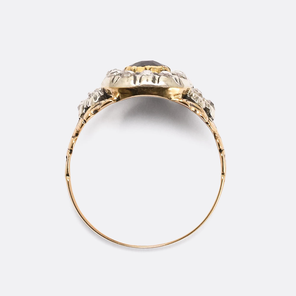 Georgian Sapphire & Diamond Cushion Cluster Ring