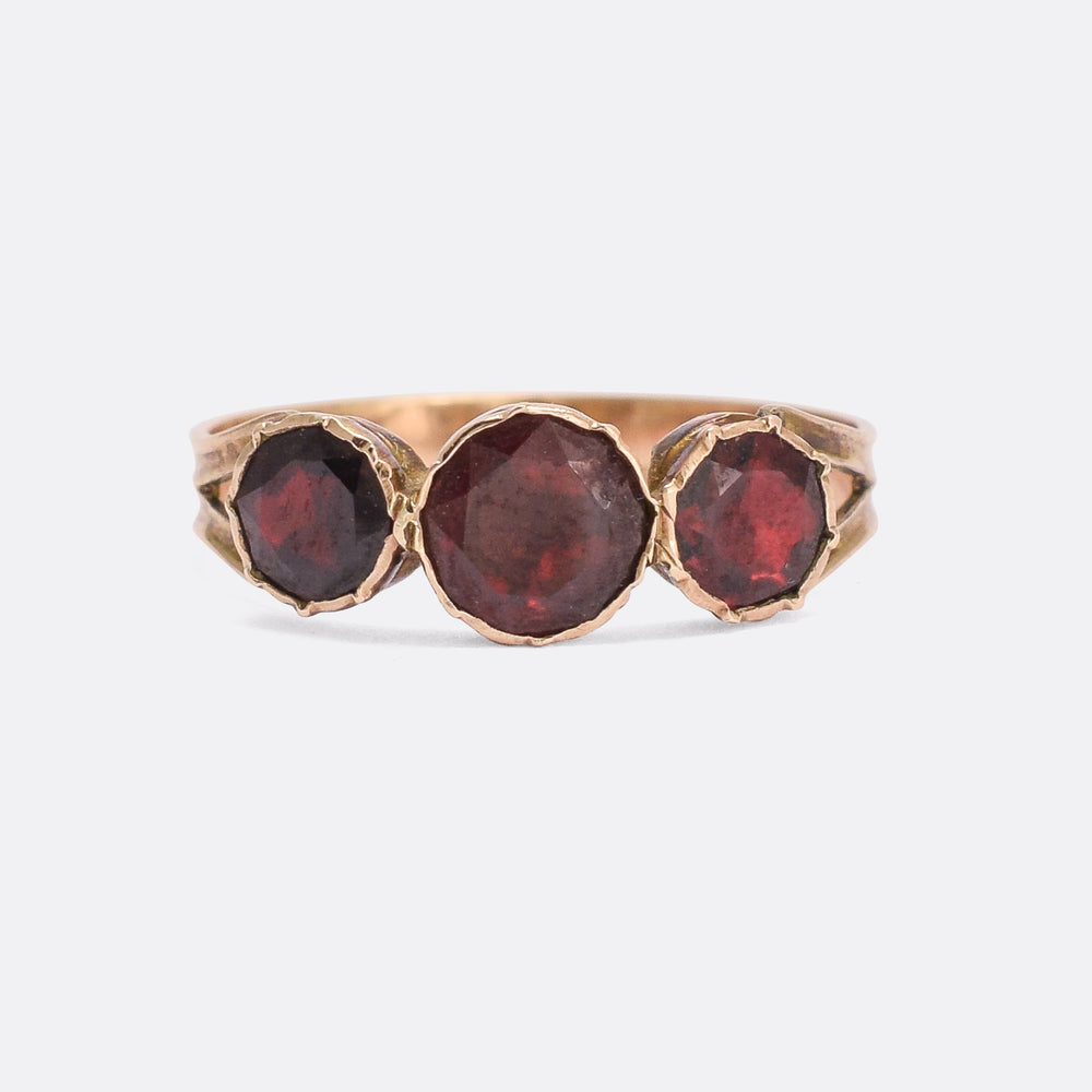 Georgian Flat-Cut Garnet Three-Stone Ring