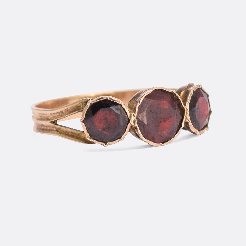 Georgian Flat-Cut Garnet Three-Stone Ring