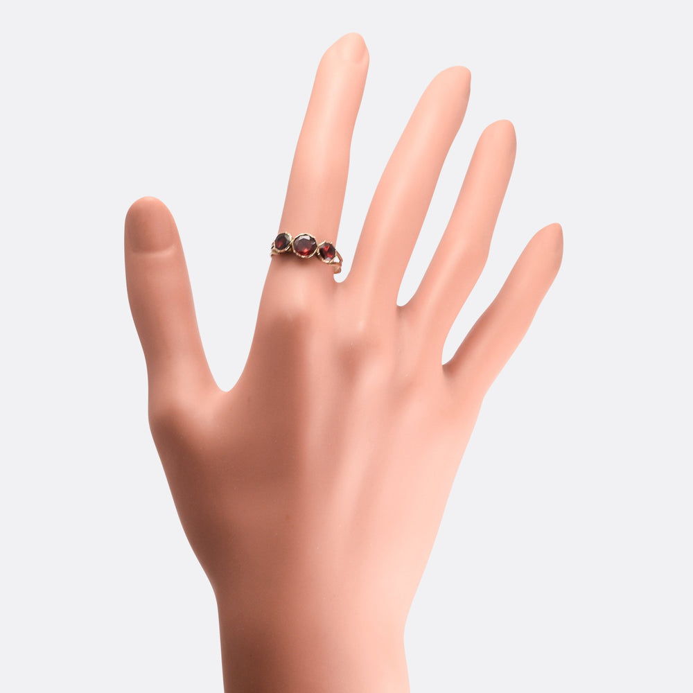 Georgian Flat-Cut Garnet Three-Stone Ring