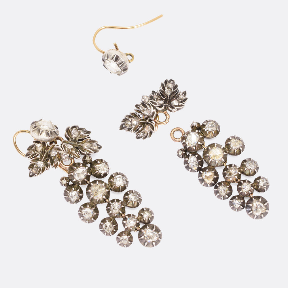Georgian Rose Cut Diamond Day & Night Earrings