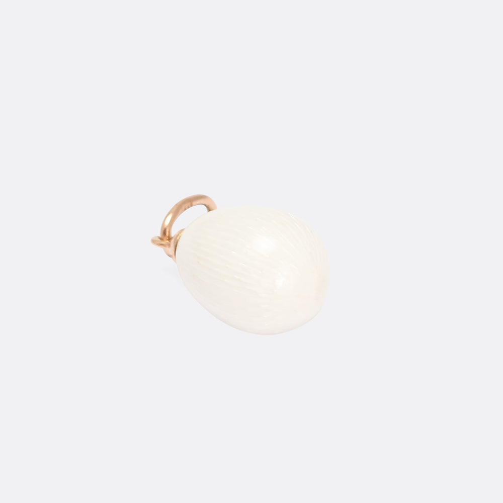 Imperial Russian White Enamel Miniature Egg Pendant