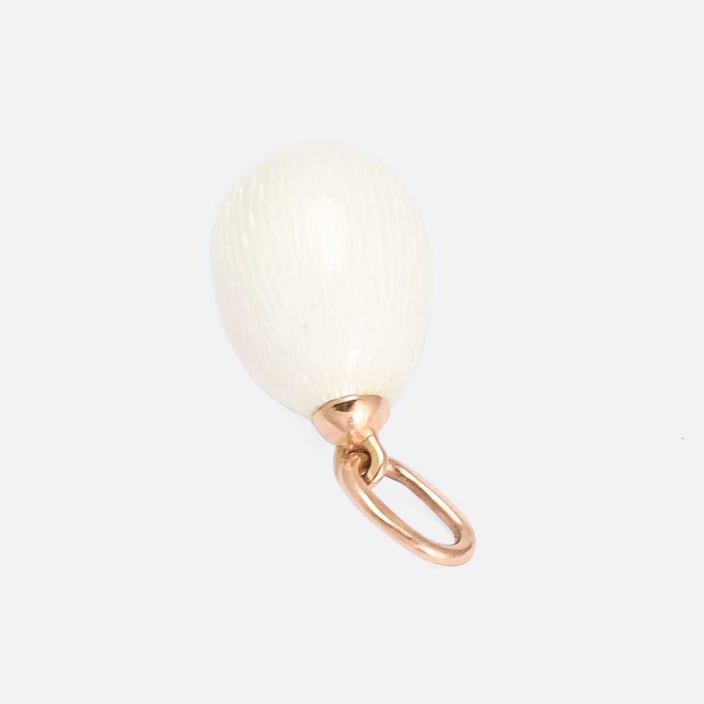 Imperial Russian White Enamel Miniature Egg Pendant