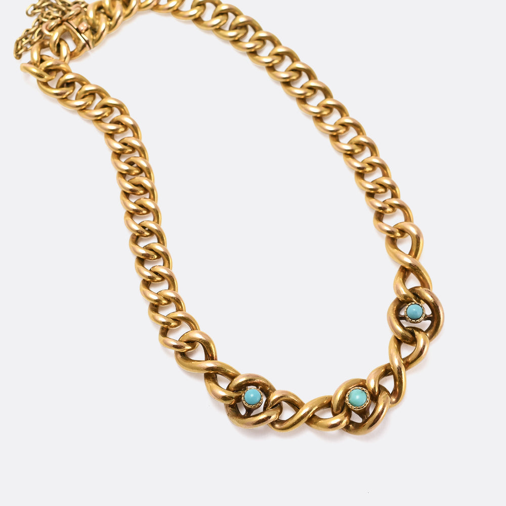 Late Victorian 18k Gold Turquoise Curb-Link Bracelet