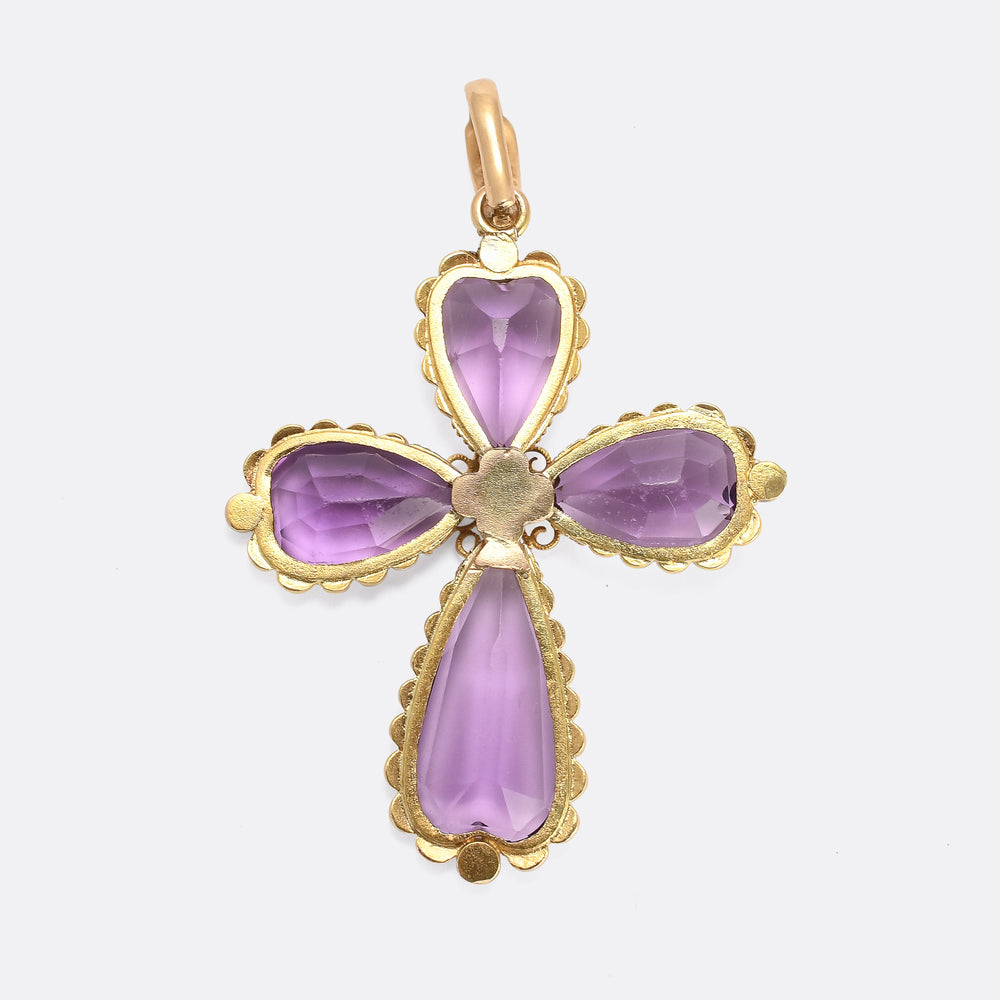 Late Victorian Amethyst & Pearl Cross Pendant