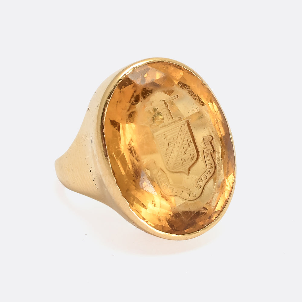 Late Victorian Carved Citrine Intaglio Signet Ring