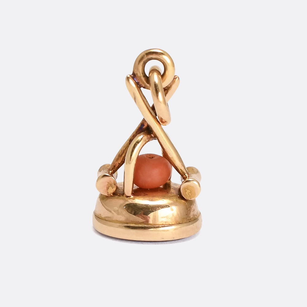 Late Victorian Coral & Lapis Croquet Seal Fob Pendant