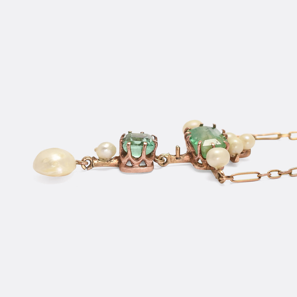 Late Victorian Emerald & Pearl Pendant Necklace