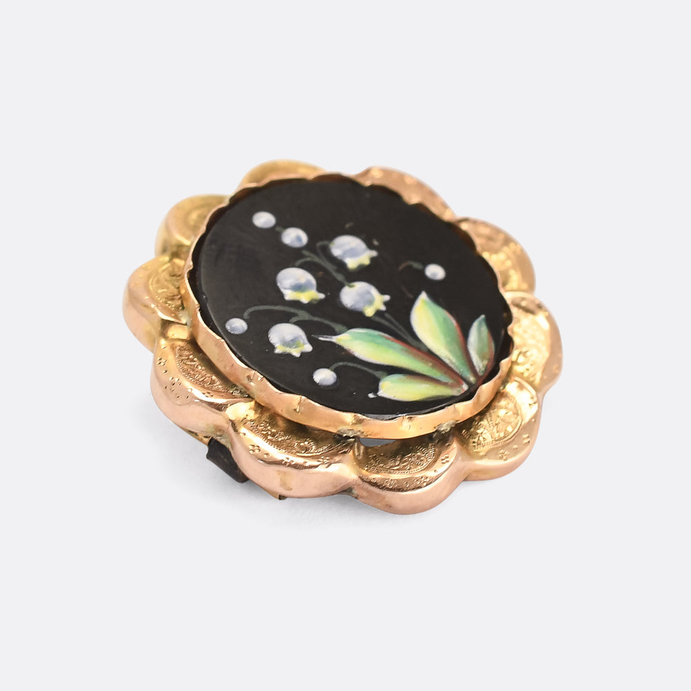 Late Victorian Enamel Lily Of The Valley Brooch