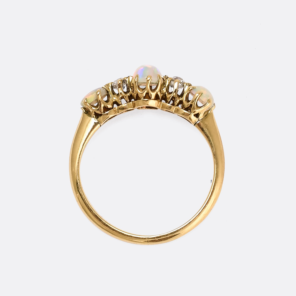 Late Victorian Opal & Diamond 5-Stone Ring