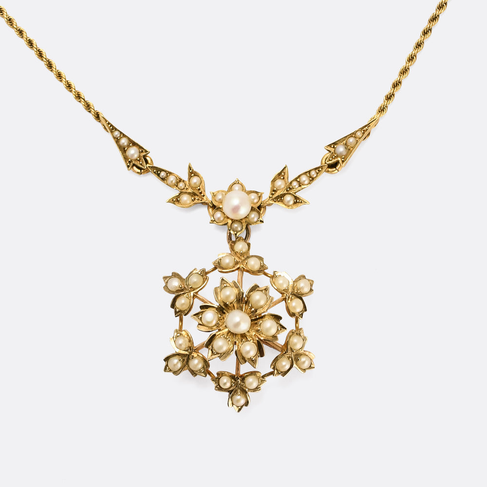 Late Victorian Pearl Flowerburst Necklace