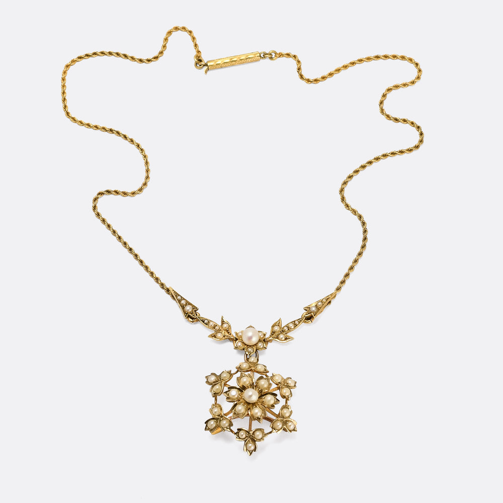 Late Victorian Pearl Flowerburst Necklace