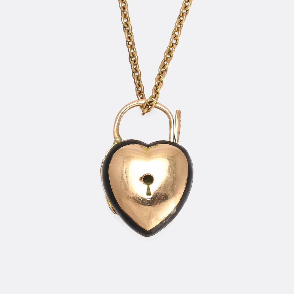 Late Victorian Puffed Heart Padlock Memorial Locket