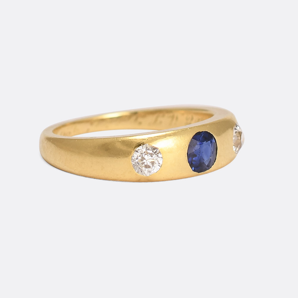 Late Victorian Sapphire & Diamond Three-Stone Gypsy Ring
