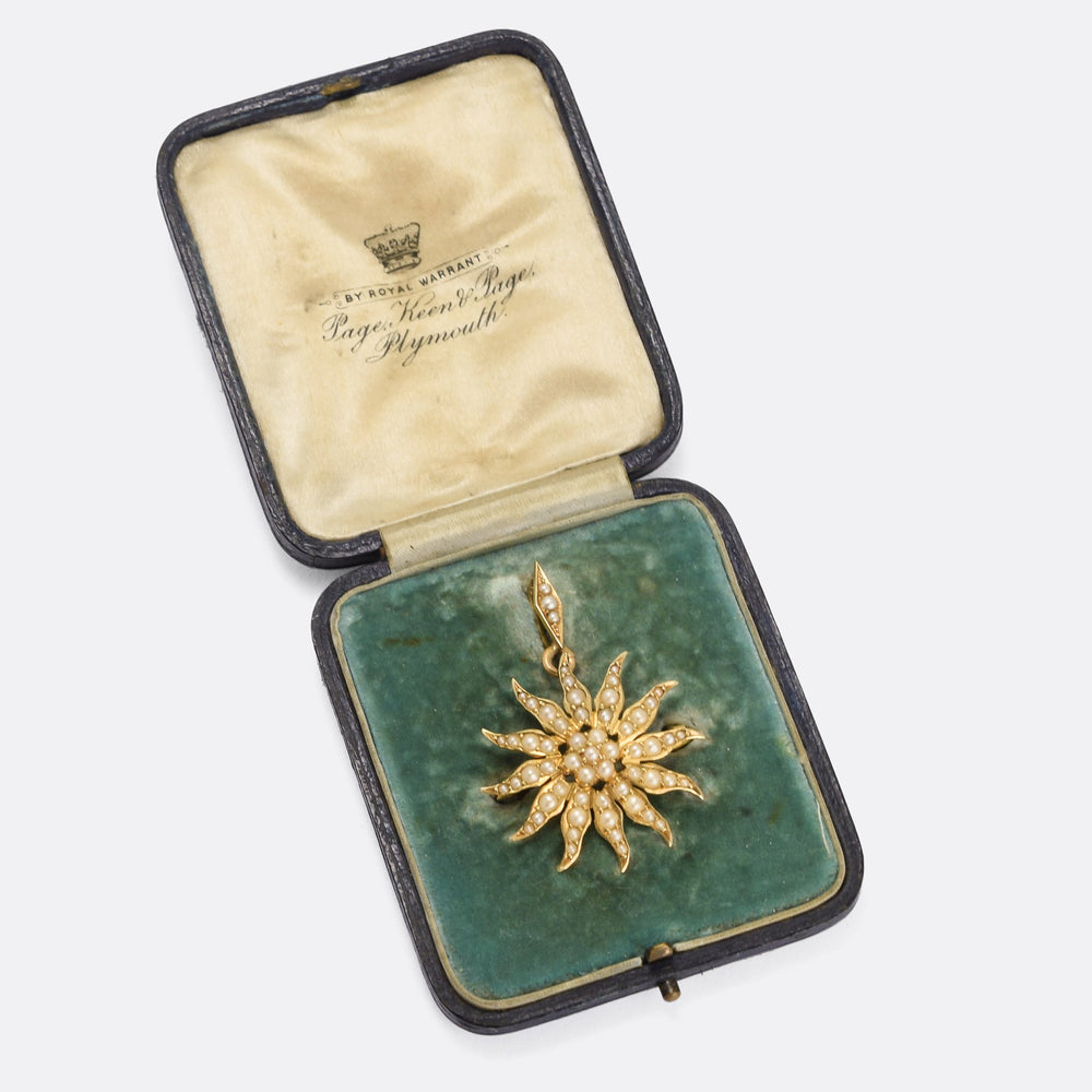 Late Victorian Pearl Starburst Pendant Brooch