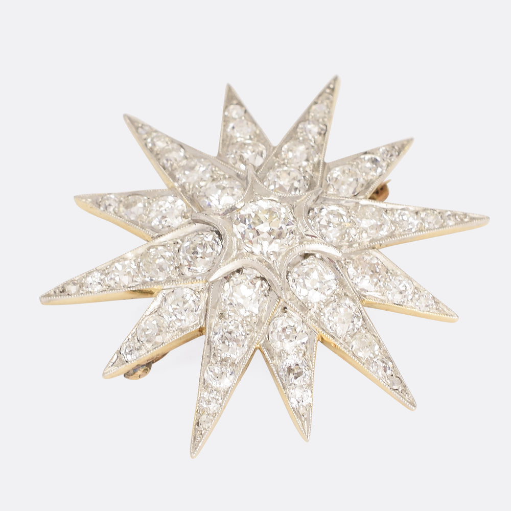 Late Victorian Platinum Old Mine Cut Diamond Star Brooch