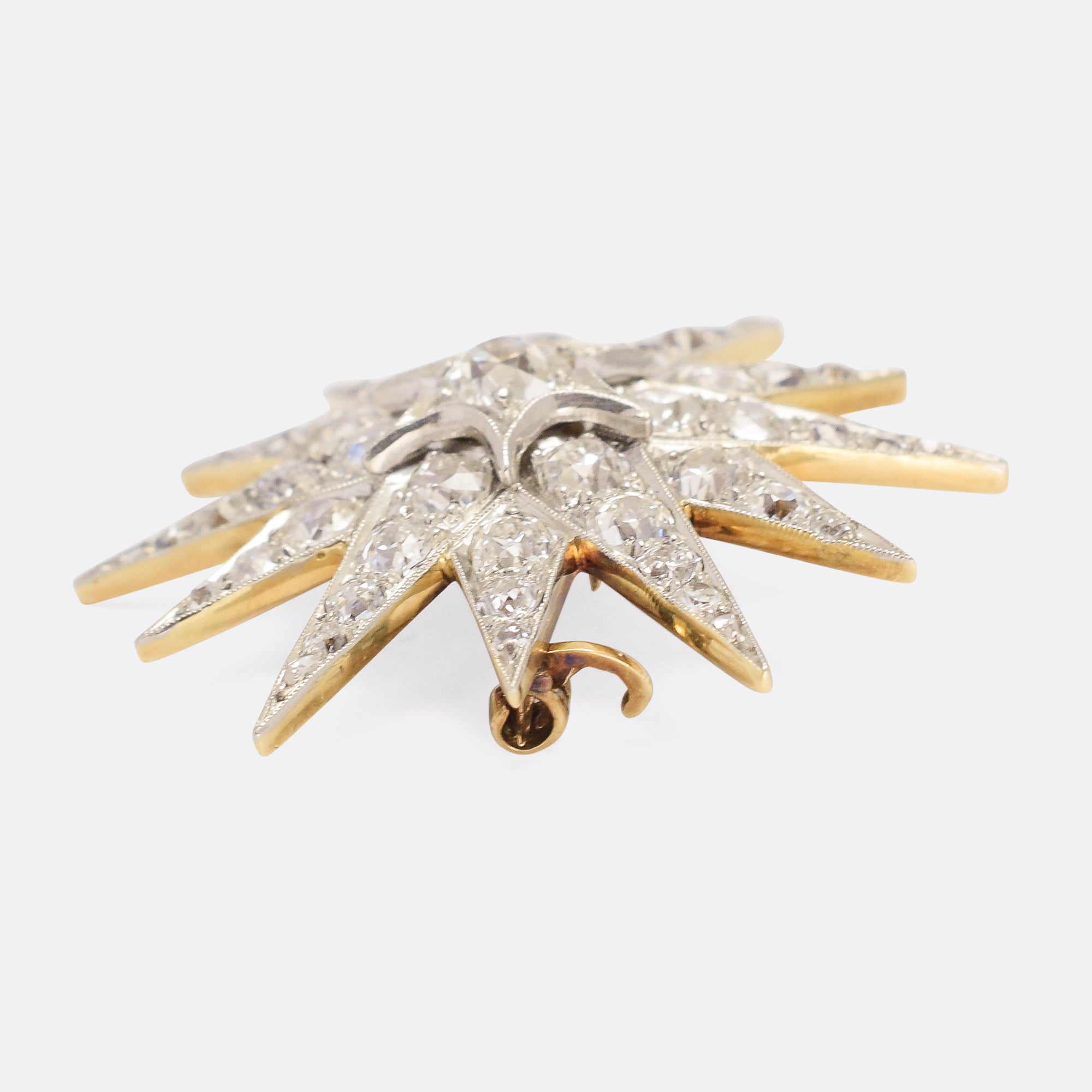 Broche Ancienne En Or 18k Et Argent - Diamant 'old Mine Cut' - Style Victorien - Occasion