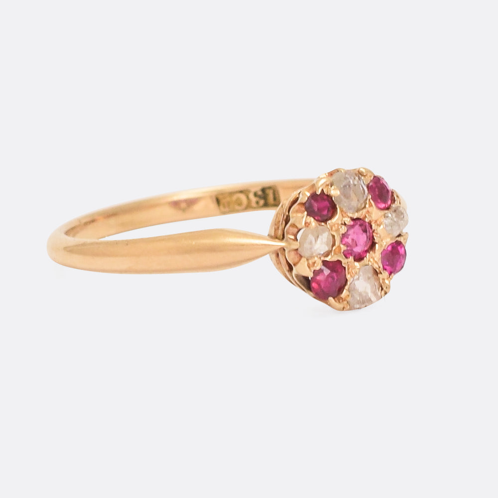 Late Victorian Ruby & Diamond Round Cluster Ring