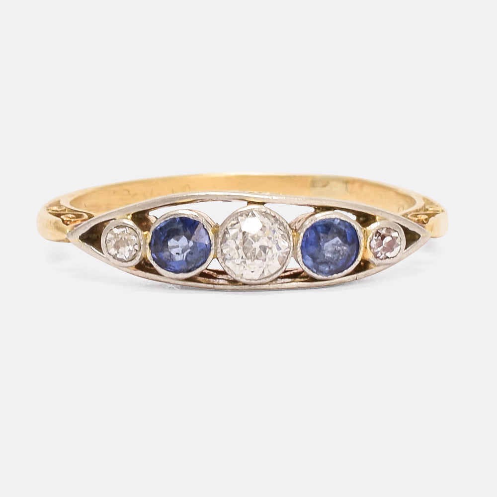 Late Victorian Sapphire & Diamond Boat Ring