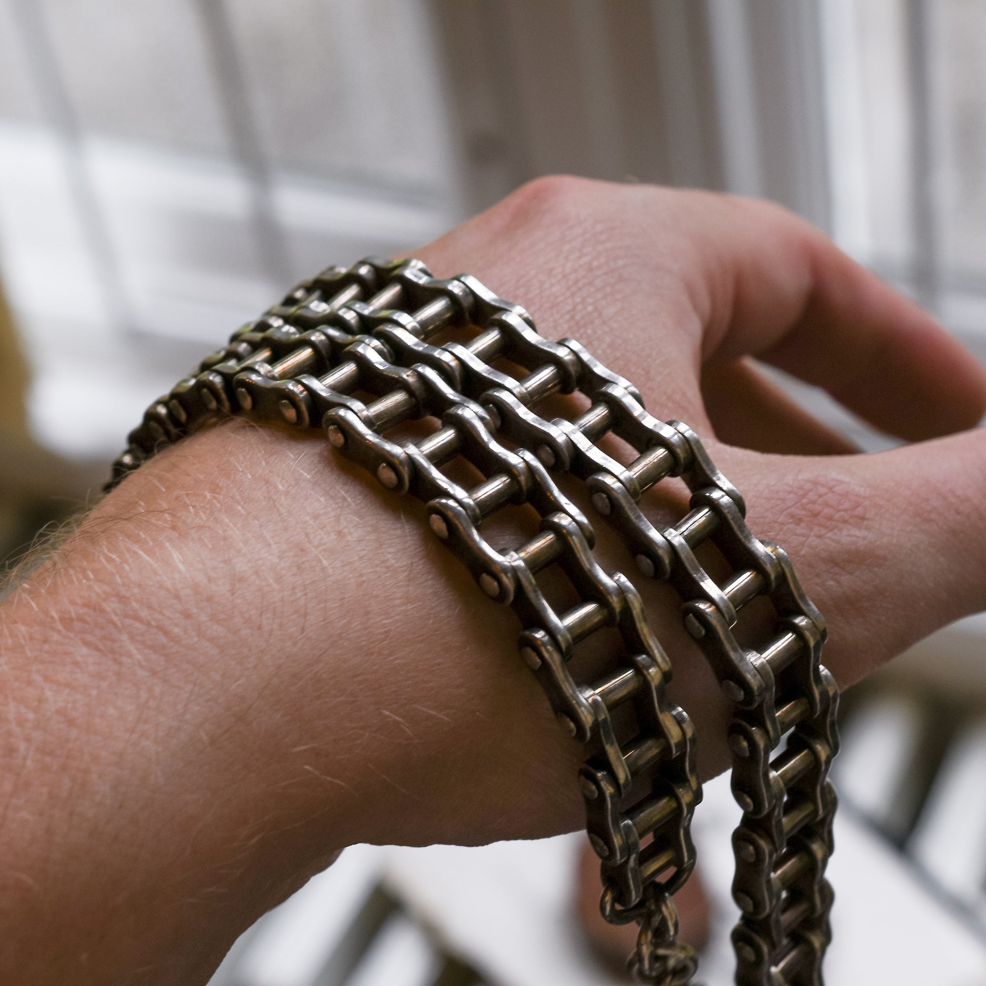 Stainless Steel And Black Bike Chain Bracelet – Biker Jewelry Shop