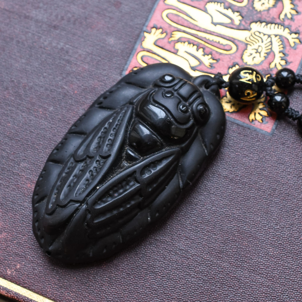 Vintage Oversized Black Cicada Necklace