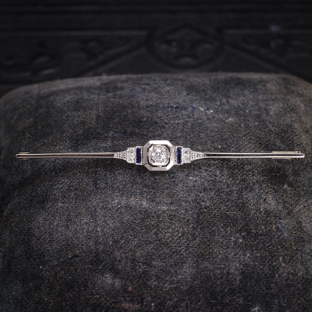 Art Deco Diamond & Sapphire Bar Brooch