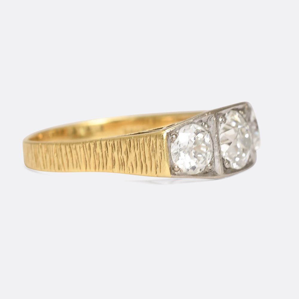 Mid-Century 2 Carat Old Cut Diamond Trilogy Ring