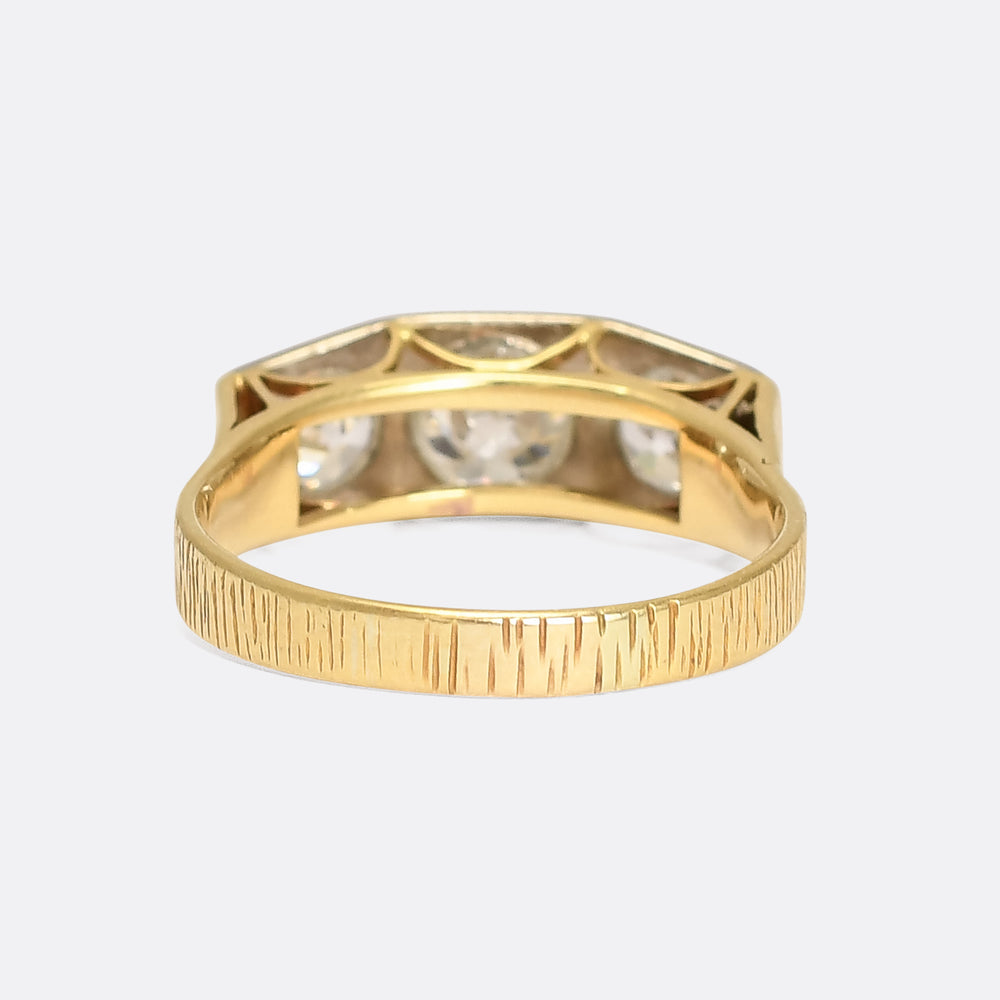 Mid-Century 2 Carat Old Cut Diamond Trilogy Ring