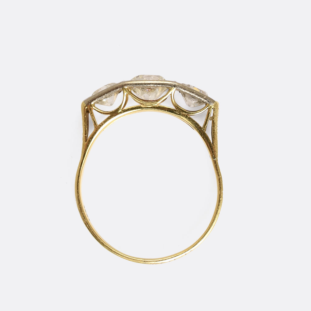 Mid-Century 2 Carat Old Cut Diamond Trilogy Ring