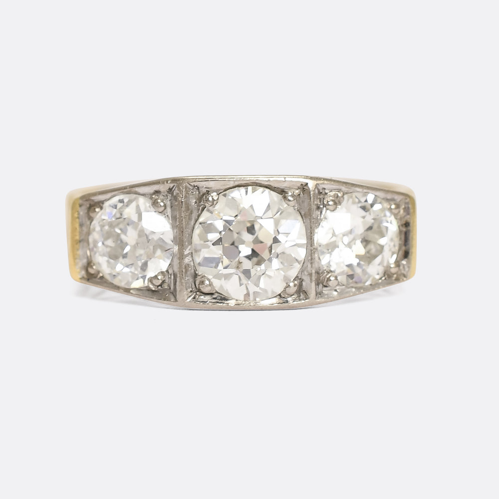 Mid-Century 2 Carat Old Cut Diamond Trilogy Ring
