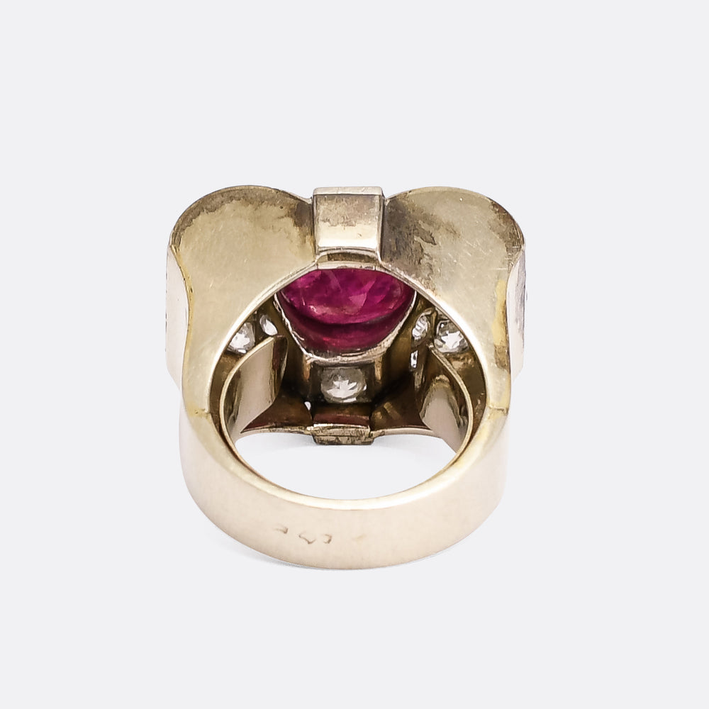 Mid-Century 4.77ct Burma Ruby Cocktail Ring