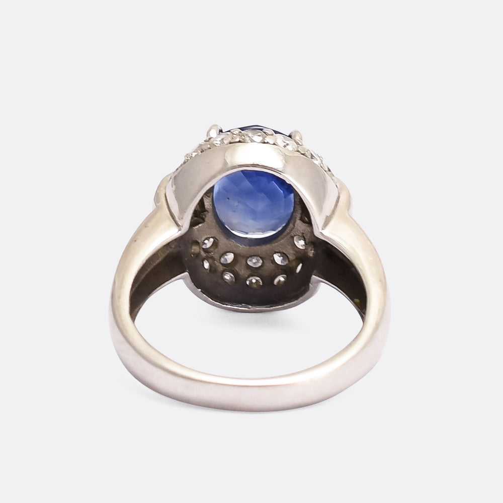 Mid-Century Cornflower Ceylon Sapphire Cluster Ring