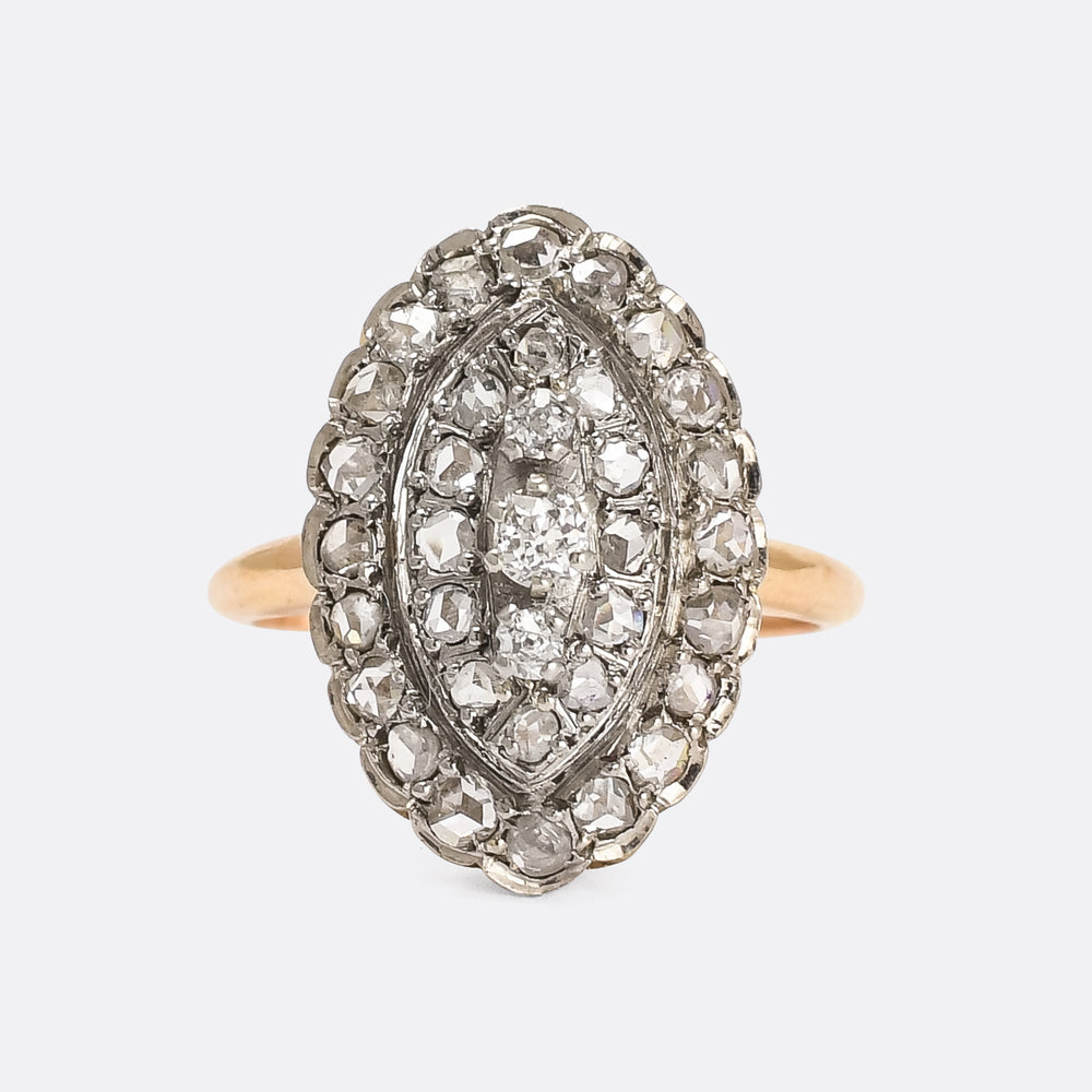 Mid-Century Diamond Navette Cluster Ring