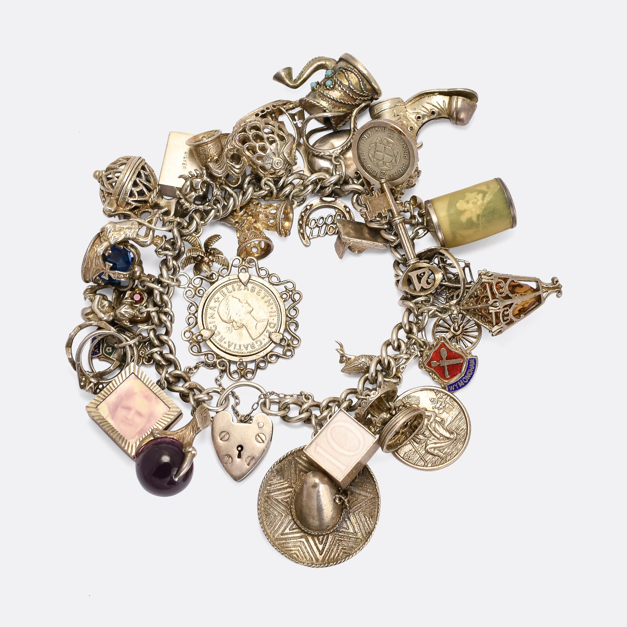 Mid Century Fully Loaded Jensen Silver Charm Bracelet Butter Lane Antiques