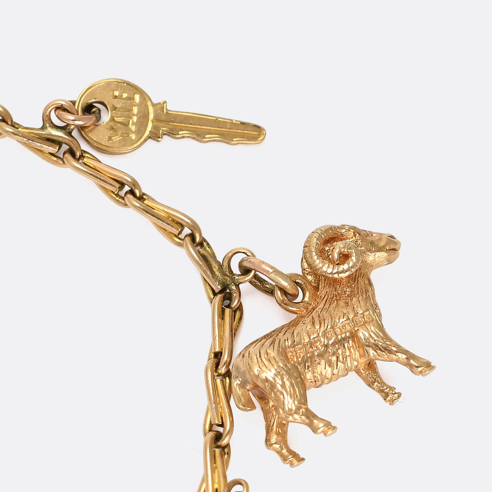 Mid-Century Gold Charm Bracelet