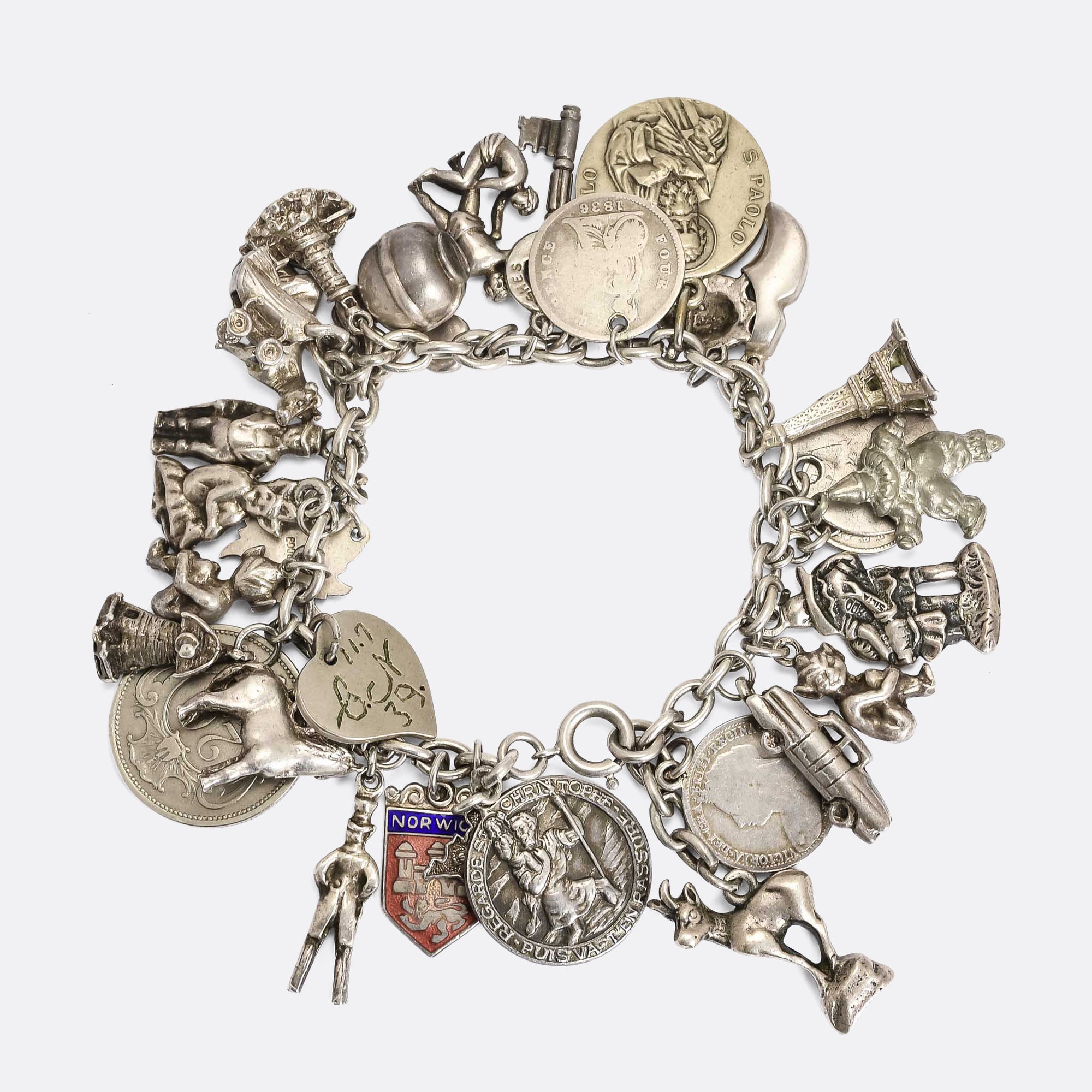 Mid Century Loaded Silver Charm Bracelet Butter Lane Antiques