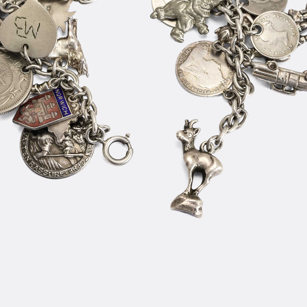Mid-Century Loaded Silver Charm Bracelet