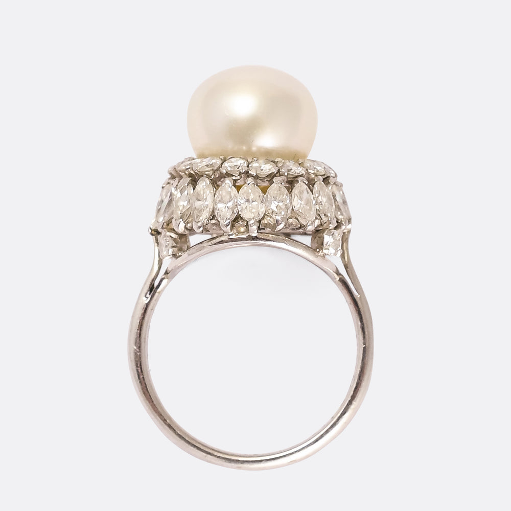 Mid-Century Pearl & Diamond Cocktail Ring