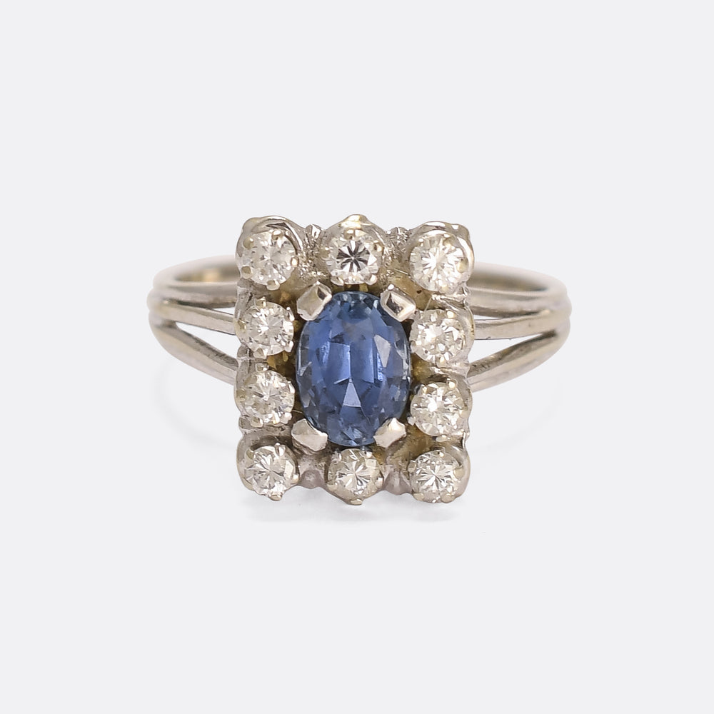 Mid-Century Sapphire & Diamond Picture Frame Ring