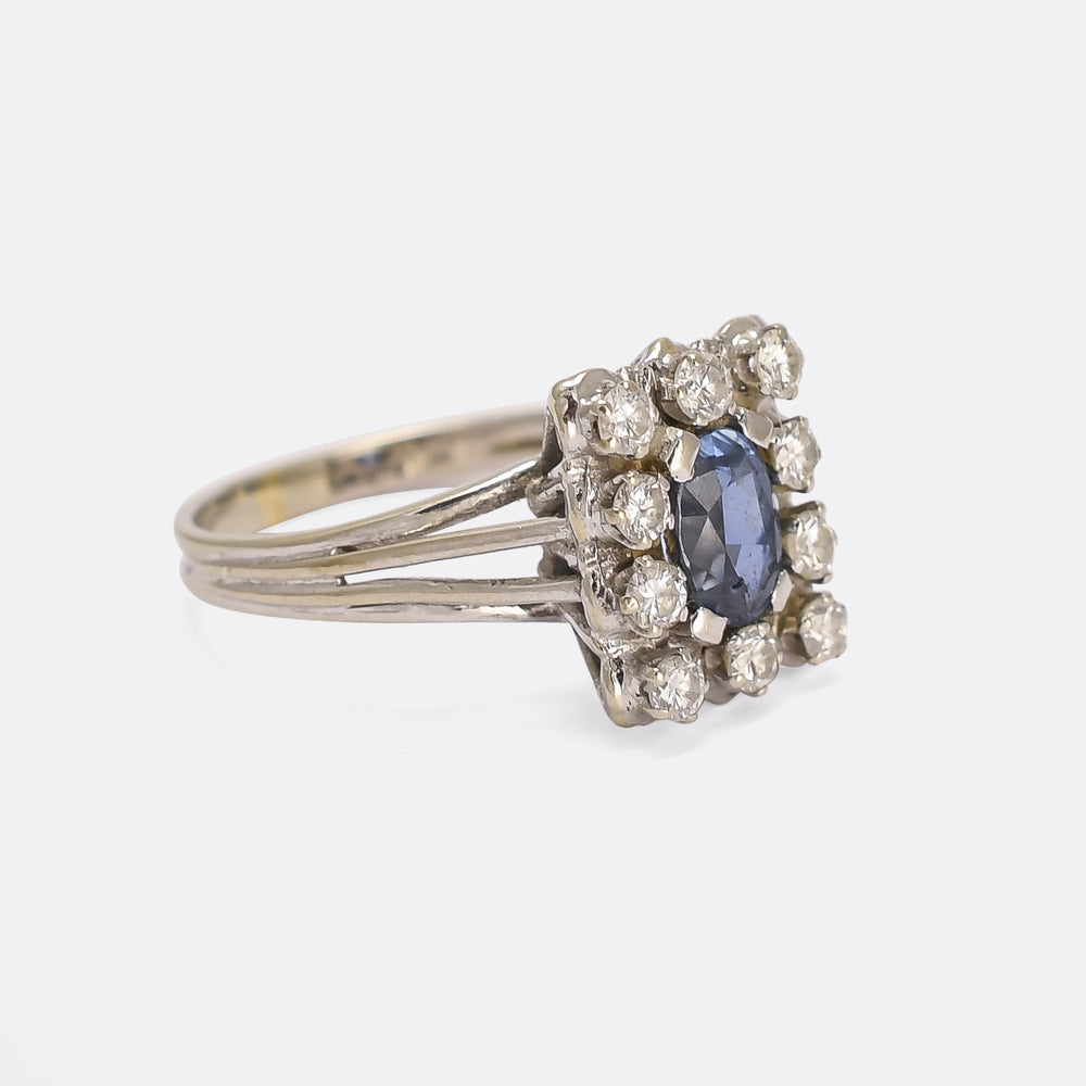 Mid-Century Sapphire & Diamond Picture Frame Ring