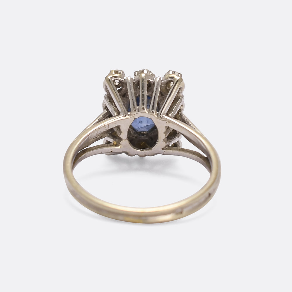 Mid-Century Sapphire & Diamond Picture Frame Ring