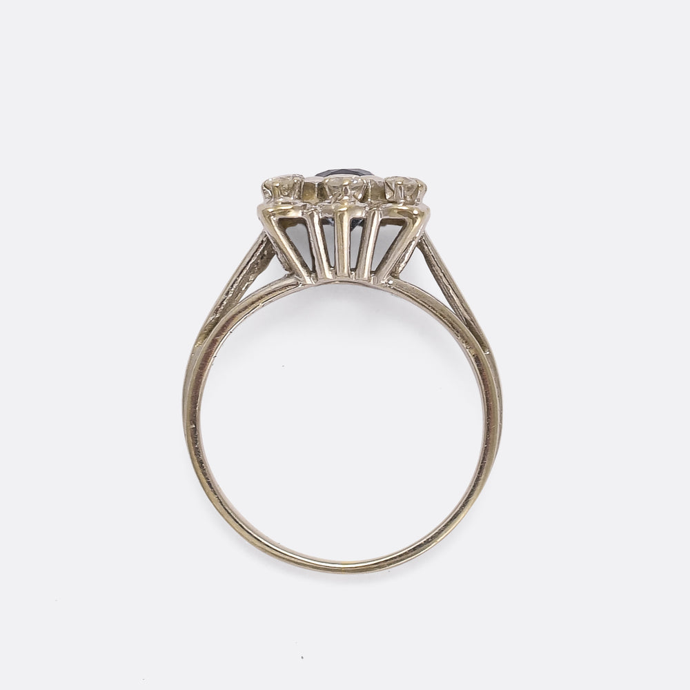 Mid-Century Sapphire & Diamond Picture Frame Ring